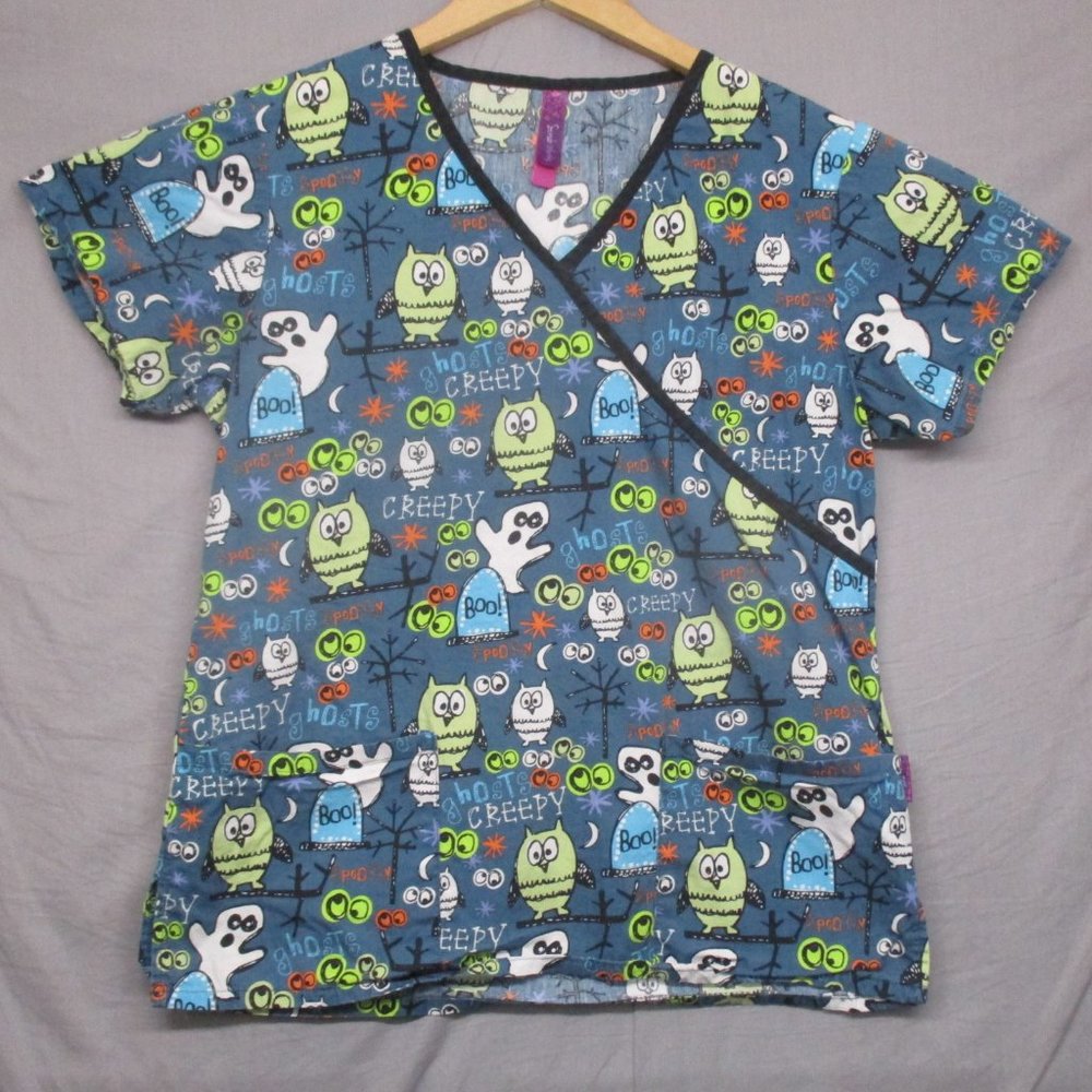 Scrub Works Halloween Theme Scrub Top Blue Women Size | S‎